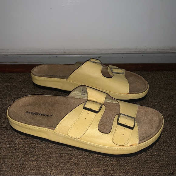 Women’s 8M COMFORTVIEW Yellow Double Buckle Slip On Comfort Sandals NEW - Picture 4 of 10